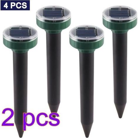 4 pièces répulsif solaire à ultrasons pour rongeurs, extérieur jardin taupes rats. (1/4)