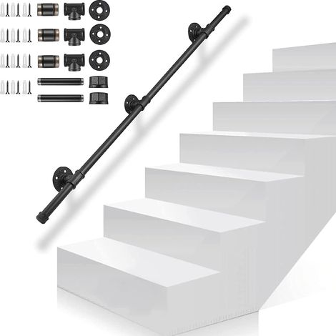 main courante pour Escalier Intérieur Extérieur, 150cm Main Courante Industrielle Intérieure Extérieure en Acier Galvanisé Poignée Murale Main Courante Support Mural (1/5)