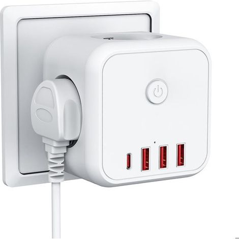 Multiprise Murale 7 en 1 - HAUTSTORE - 3 Prises AC - 4 Ports USB - 4000W 16A - Avec Interrupteur (1/5)