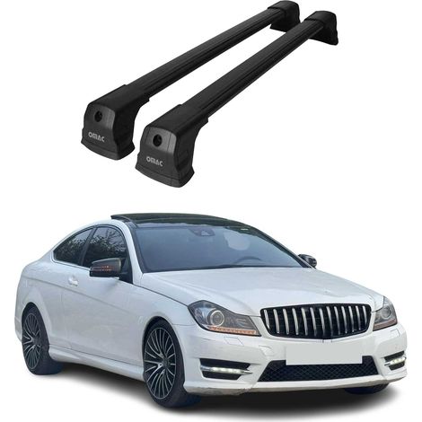 OMAC Barres de toit compatibles avec Mercedes Classe C C204 Coupe 2012-2015 – 2 barres – Antivol inclus – Aluminium Noir (1/4)