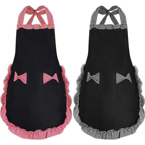 Damen-Schürzenset, 2-teilig, schwarz, mit 2 Taschen, wasserdicht (1/4)