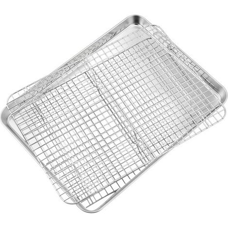 Teglia da forno in acciaio inox - con griglia di raffreddamento - 40,5 x 30,5 x 2,5 cm - teglia rettangolare - con griglia per torte (1/5)