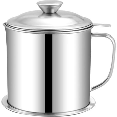 Küchenöltopf aus Edelstahl mit Ölfilter, Fettabscheider für Speiseöl und Haushaltsfett mit Deckel