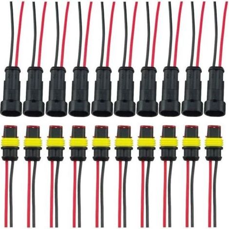 Fiche Etanche, Électrique Prise Mâle et Fem, AWG Connecteur Etanche Electrique (2 Broches avec Fil × 10 Kits) (1/5)