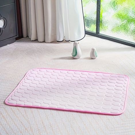 Kühlende Eis-Faser-Matte für Hunde und Katzen - Waschbare atmungsaktive Tierunterlage - Rosa - M 60x50x0,8 cm