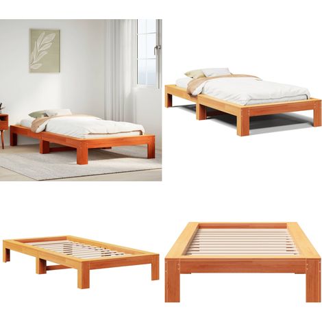 vidaXL Cadre de lit sans matelas cire marron 90x200 cm bois pin massif (1/5)