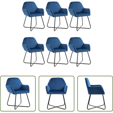 vidaXL Chaises à manger lot de 6 bleu velours (1/5)