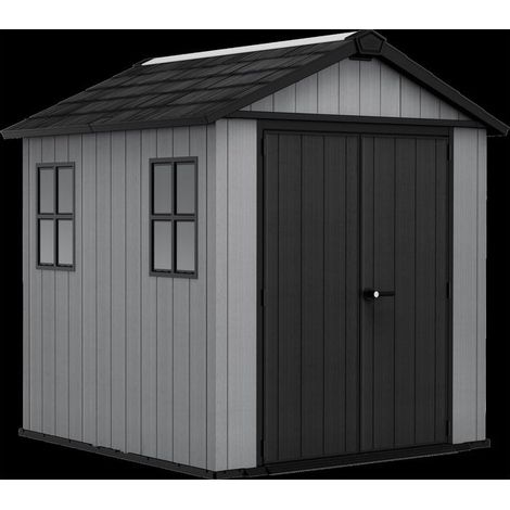 Keter 273218 Newton Casetta da Giardino Effetto Legno Naturale con Doppia Porta e Finestre Orientabili 4 m² colore Grigio