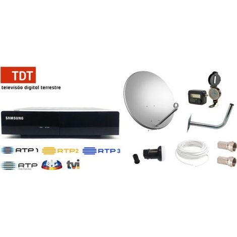 Kit Parabole TDT SAT - HD4K - Réception chaînes portugaises - Antenne 80 cm - Meo Box HD - Gris (1/4)