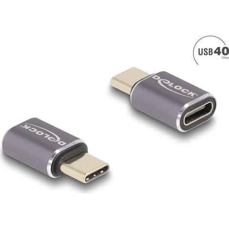 Delock USB Adaptador 40 Gbps USB Type-C⢠PD 3.0 100 W macho a puerto hembra de ahorro de energÃa 8K 60 Hz metal