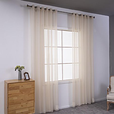 Dos cortinas semitransparentes perforadas, ligeras y transpirables, ideales para decorar dormitorios, salones, etc., de 140 x 230 cm, color beige. (1/5)