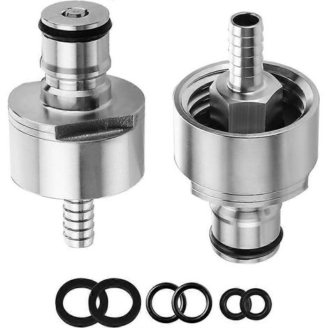 Lot de 2 bouchons de carbonatation en acier inoxydable pour bouteilles de soda, avec embout cannelé de 5/16 pouce et verrouillage à bille. (1/5)