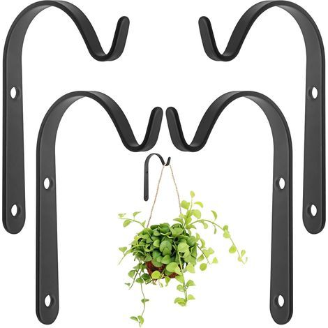 Schwarz - Set mit 4 Hängehaken mit Metallkorbhalterungen für Vogelfutterhäuschen, Pflanzen, Laternen, Windspiele usw. für den Innen- und Außenbereich. (1/5)