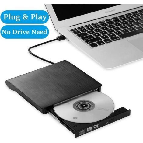 Lecteur de graveur de CD externe USB 3.0 DVD RW pour ordinateur portable - Noir (1/4)