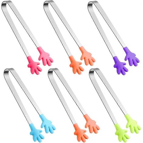 6-teiliges Mini-Silikonzangen-Set, 12,7 cm lange, handförmige Lebensmittelzange, bunte kleine Kinderzange zum Servieren von Speisen, Eiswürfeln, Früchten, Zucker und Grillgut (handförmig scharf) (1/5)