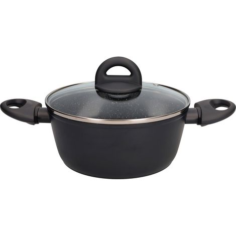 Geschmiedeter Aluminiumtopf Serie "Salova" mit Glasdeckel Ø24cm schwarz