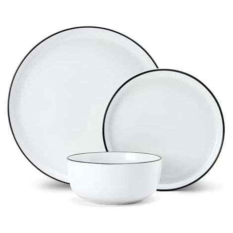 Mikasa Limestone Vajilla de Porcelana de 12 Piezas, Vajilla Blanca para 4 con platos de cena, platos de acompañamiento y cuencos, Caja de regalo y apto para lavavajillas (1/5)