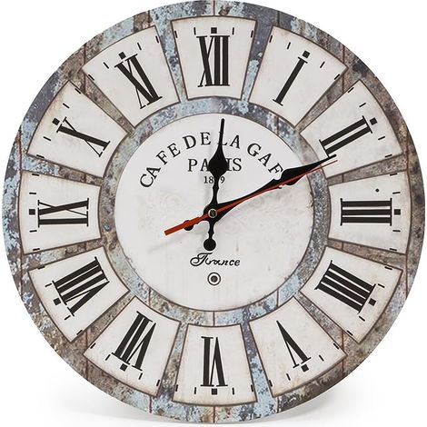 12-inch Silent Vintage Round Wooden Wall Clock, Roman Numerals, Rustic Chic Style, Home Decor (Roman Holiday) (1/4)