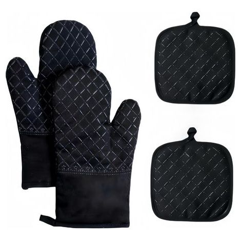 Ensemble de 4 maniques et grilles de cuisson, résistant à la chaleur jusqu'à 260 °C, surface antidérapante en silicone pour la cuisson et la cuisson (noir) (1/5)