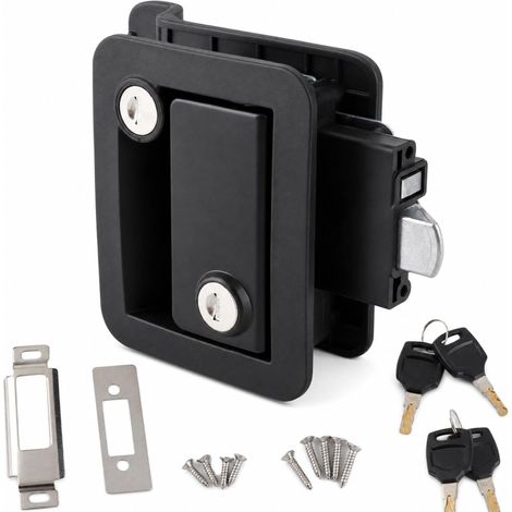 Remplacement de la Serrure de Porte de Camping-car, Loquet Noir de Porte D'entrée de Camping-car, Serrure de Porte D'entrée de Camping-car avec Pêne Dormant à Palette, 4 Clés (1/5)