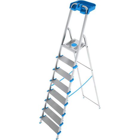 Colombo S112A08P Atlantica Scala a Gradini 8 Gradini Alluminio Extra Large 12 cm Piattaforma Antiscivolo Vaschetta Portautensili 150 Kg EN131 TÜV-GS Made in Italy