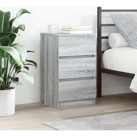 Mesilla de noche con 3 cajones-Mesita de noche-Mesapara Dormitorio gris Sonoma 39x35x65 cm