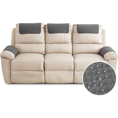 Housse D'accoudoir De Canapé, Imperméable Housse D'appui-tête pour Accoudoir de Fauteuil Relax avec Poche (3 Places,Gris Foncé) (1/5)