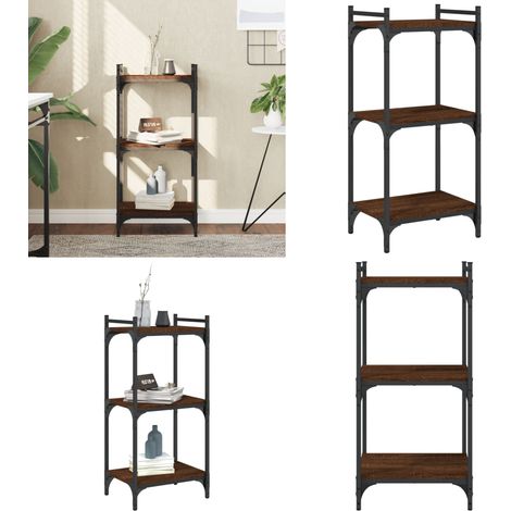Bibliothèque 3 niveaux chêne brun 40x30x86 cm bois d'ingénierie - Bibliothèque Murale - Bibliothèque Design - Étagère Bois - Meuble Rangement - Bibliothéque Industrielle - Home & Living