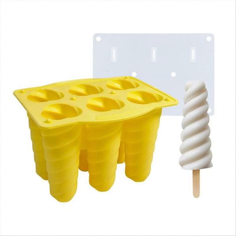 Set mit 2 gelben Silikon-Eisformen zur Herstellung von hausgemachtem Eis am Stiel mit Kindern (1/5)