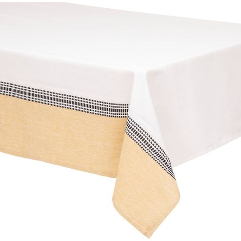 Nappe en coton bicolore Blanc et Jaune 150 x 250 cm - Atmosphera (1/5)