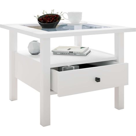 LingisM table basse 1 tiroir 1 tablette blanc. (1/5)