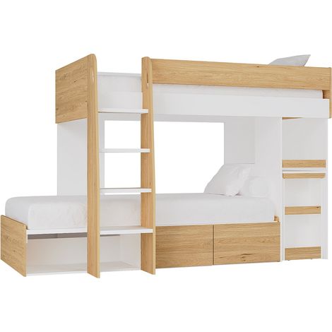Letto a castello 2 x 90 x 190 cm con scrivania e scomparti Naturale e Bianco - LOMIDEN