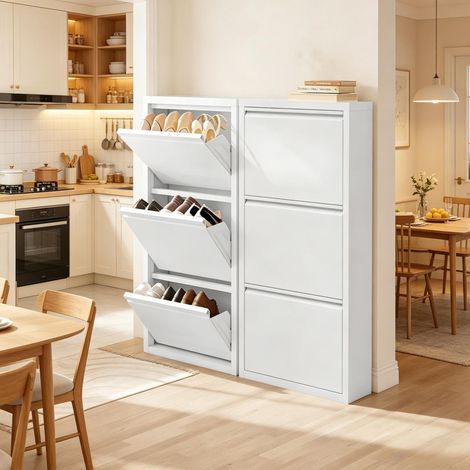 Scarpiera stretta in metallo bianco, set da 2, 50 x 106 x 15 cm DESVIAE (1/5)