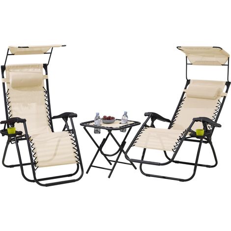 Neo Beige Folding Portable Zero Gravity Chairs and Table Set (1/5)