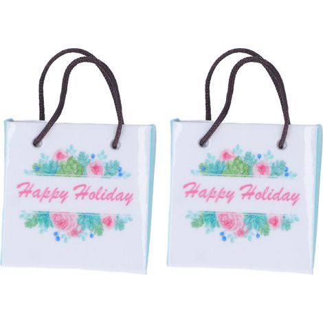 Sac cadeau miniature 1/12 échelle avec anses, motif fleur et lettre, 2 pièces, pour maison de poupée. (1/5)