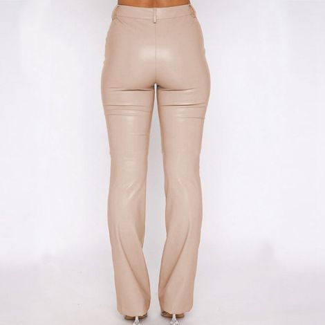 Pantalon en cuir PU haute élasticité pour femme, coupe droite, legging en cuir PU stretch, pantalon long tendance, blanc abricot, taille XL