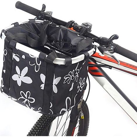 Faltbarer Fahrradkorb für Kleintiere (Katze und Hund), abnehmbare Schnellspann-Lenkerhalterung, einfach zu montieren und zu demontieren, Schwarz/Weiß (1/4)