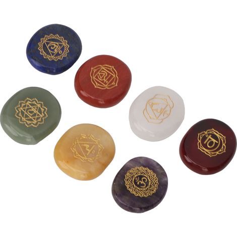 Ensemble de 7 pierres runiques : pierres de yoga colorées et lisses pour la méditation, la guérison et la réduction du stress - Cadeau