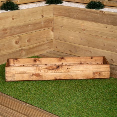 Hand Made 102cm x 28cm x 14cm Rustic Wooden Garden Window Trough / Flower Planter (1/5)