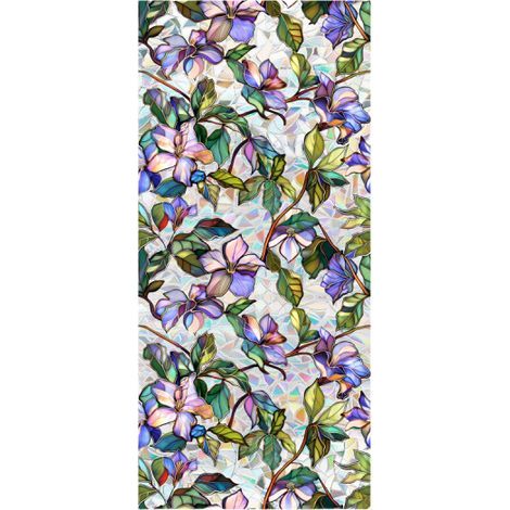 Opaque window film, privacy film with colorful floral pattern, static cling anti-UV self-adhesive film for stained glass windows, 43 x 100 cm (1/5)