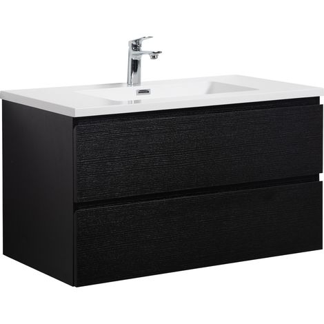 Meuble de salle de bain Angela 90 cm lavabo Noir bois – Armoire (1/5)