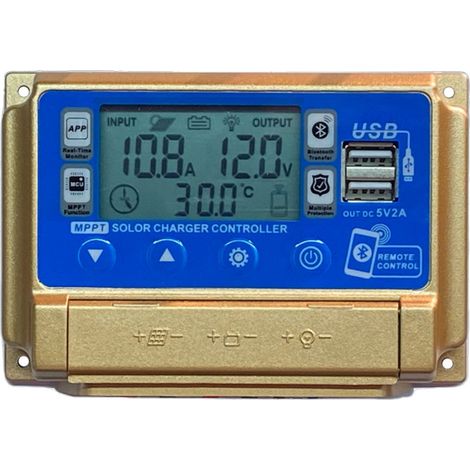 MPPT-Solarladeregler 30 A 12 V 24 V mit LCD-Display, Dual-USB, APP-Kommunikation, einstellbare Ladespannung, geeignet für Blei-Säure, Gel, FLD, Lithium