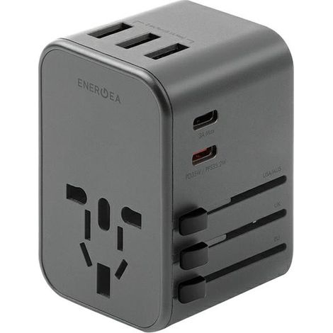 Energea 3xUSB+2xUSB-CPD-PPS-QC 3.0 35,5W 3A2C 4-in-1-Adapter US/UA/EU/UK grau/anthrazitfarben Travelworld (1/5)