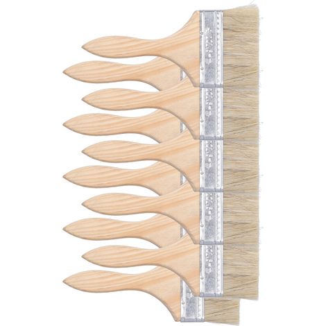 10 pinceaux à tête large et plate, manche en bois et fausse fourrure, outil de peinture et de nettoyage (1/5)