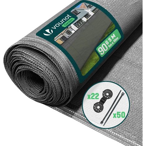 Vounot – Brise vue occultant HDPE 90g/m² 1x10m – Taux d’occultation 75% – 50 attaches plastiques et 22 clips de fixation – Couleur gris