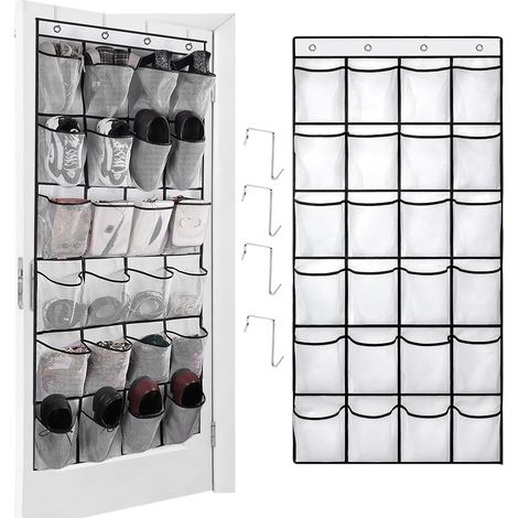 1 Organiseur de Porte,24 Poches,Rangement Chaussures,Metal Crochets,Chambre Salle de Bain