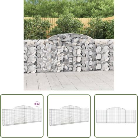 The Living Store Paniers à gabions arqués 10 pcs 300x30x100/120 cm fer galvanisé - Panier Gabion - Mur Gabion - Clôture Gabion - Décoration Jardin - Barrière Jardin (1/5)