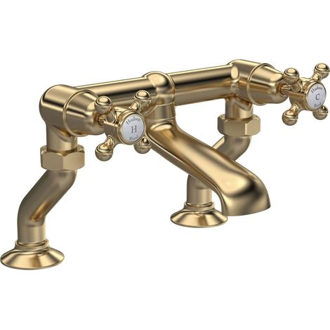 Hudson Reed White Topaz Pillar Mounted Crosshead Bath Filler Tap - Brushed Brass (1/2)