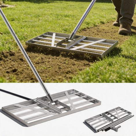XXL Lawn Leveling Rake 85 x 35 cm, Adjustable Handle 200 cm Stainless Steel V2A Thickened Tool for Leveling Lawn, Lawn and Soil, Gardens, Golf and Football Courses (1/5)