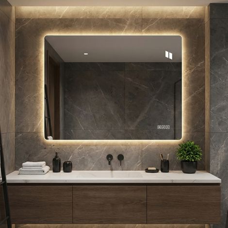 Espejo de baño LED 60 x 80 cm sin marco, antivaho, regulable, 3 colores de luz DESVIAE (1/5)